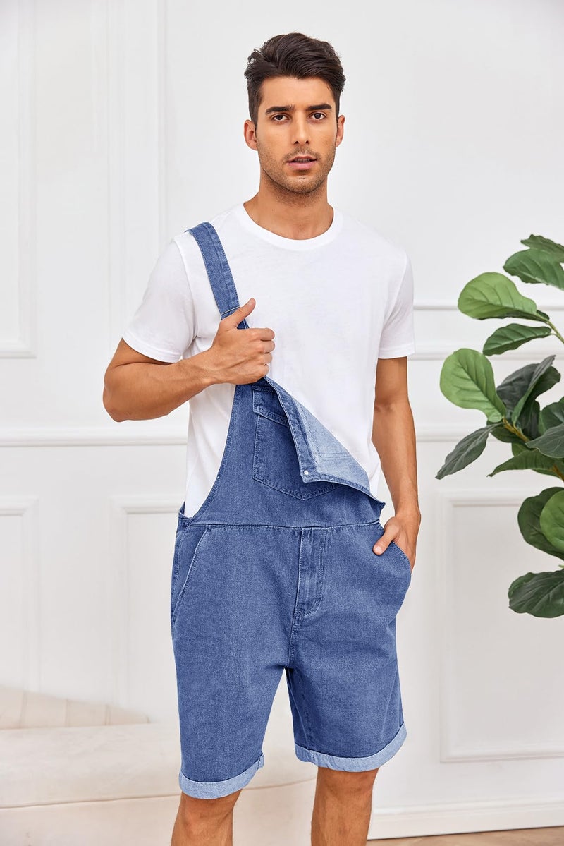 Karlywindow Mens Denim Bib Overall Shorts Loose Fit Summer Walk Shorts Above Knee Length Shortalls Jumpsuit Rompers - Image 5
